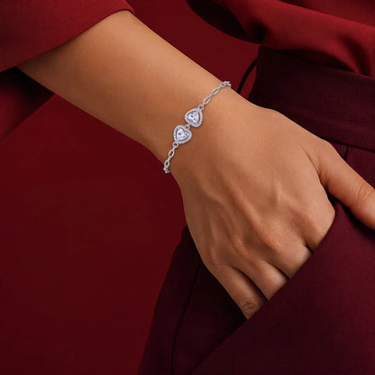 Double Heart Halo Ladies Bracelet | 925 Sterling Silver