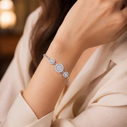Concentric Circle Pavé Trio Ladies Bracelet | 925 Sterling Silver