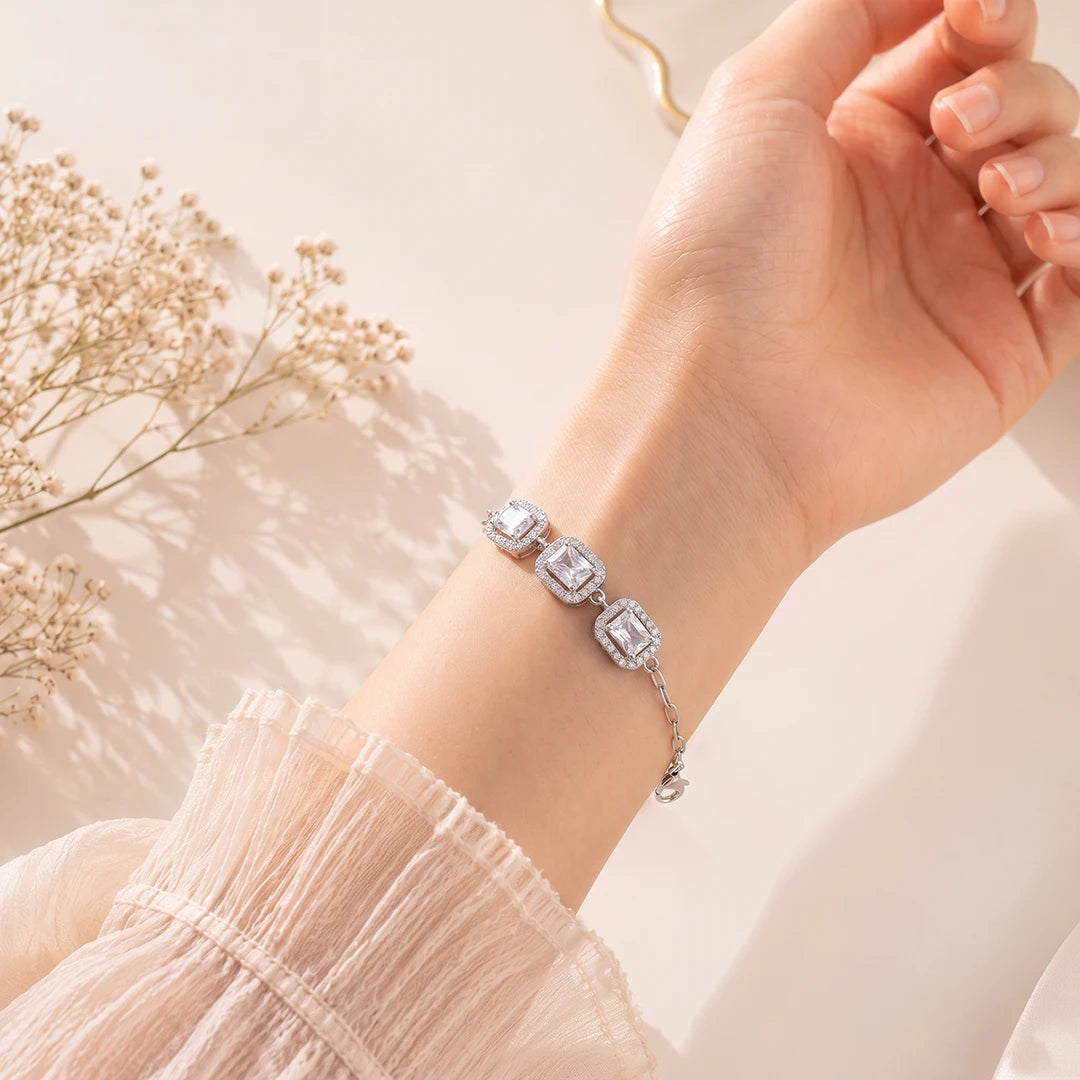 Princess Trio Halo Ladies Bracelet | 925 Sterling Silver
