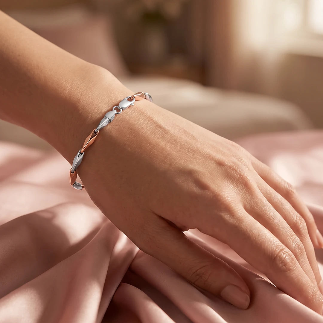 Dual-Tone Leaf Link Ladies Bracelet | 925 Sterling Silver