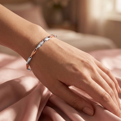 Dual-Tone Leaf Link Ladies Bracelet | 925 Sterling Silver