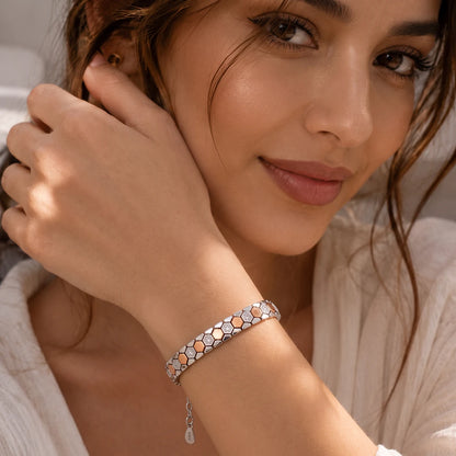 Dual-Tone Hexa Link Ladies Bracelet | 925 Sterling Silver
