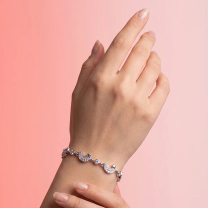 Moon & Star Pavé Ladies Bracelet | 925 Sterling Silver