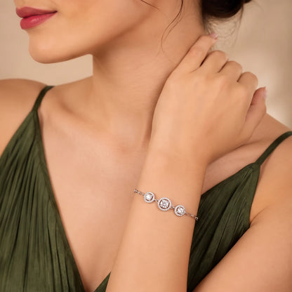 Triple Round Halo Ladies Bracelet | 925 Sterling Silver