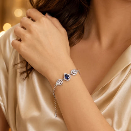 Midnight Teardrop Halo Ladies Bracelet | 925 Sterling Silver