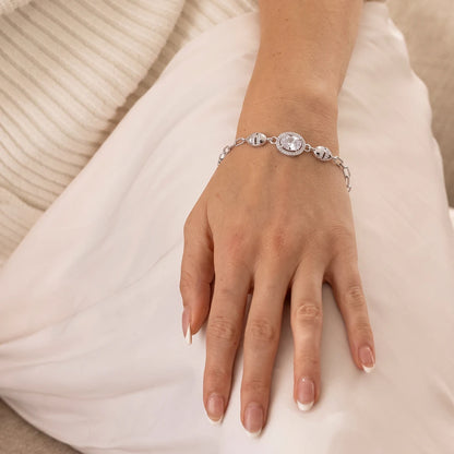 Oval Halo Barrel Accent Ladies Bracelet | 925 Sterling Silver