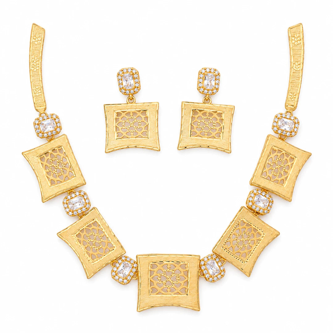 Geometric Jali Square Necklace Set | 925 Sterling Silver