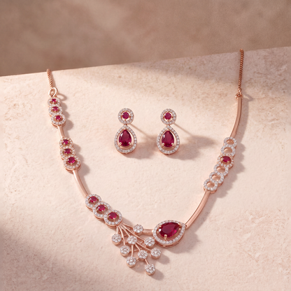 Crimson Cascade Necklace Set