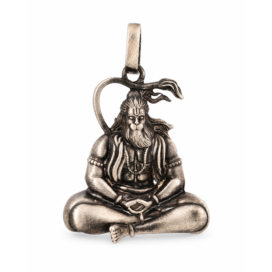 Antique Silver Tone Meditating Lord Hanuman Pendant