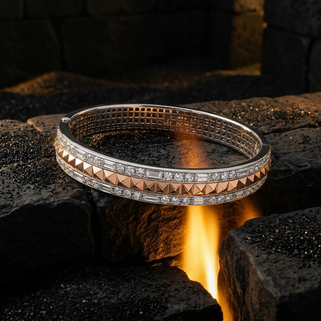 Rose-Gold Pyramid Stud Ladies Bangle | 925 Sterling Silver