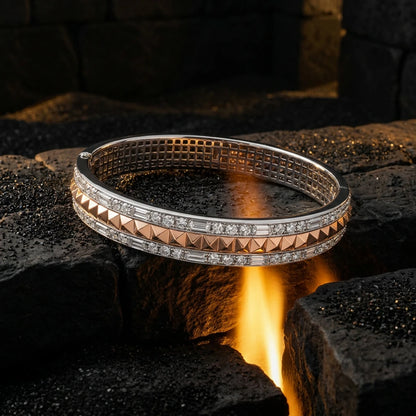Rose-Gold Pyramid Stud Ladies Bangle | 925 Sterling Silver