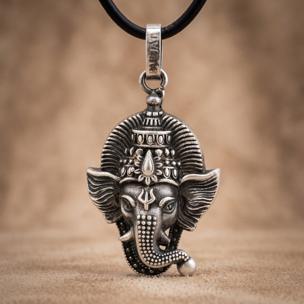 Antique Silver Tone Lord Ganesha Face Pendant