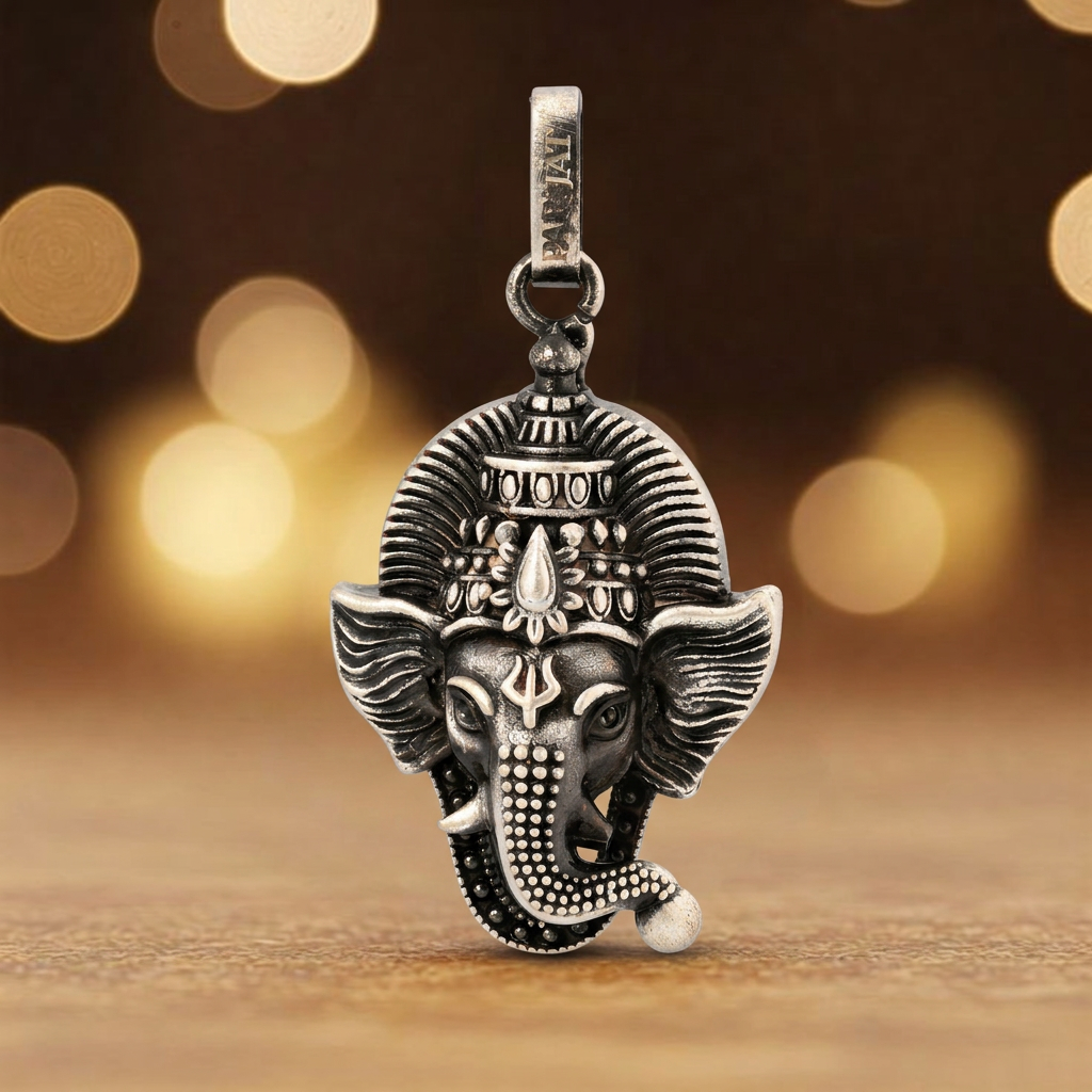 Antique Silver Tone Lord Ganesha Face Pendant