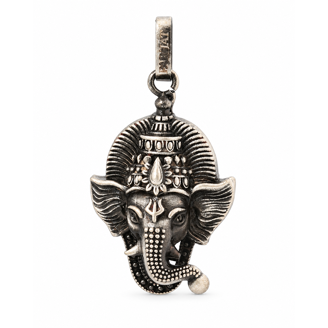 Antique Silver Tone Lord Ganesha Face Pendant