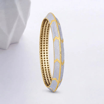 Gold-Silver Textured Chevron Ladies Bangle | 925 Sterling Silver