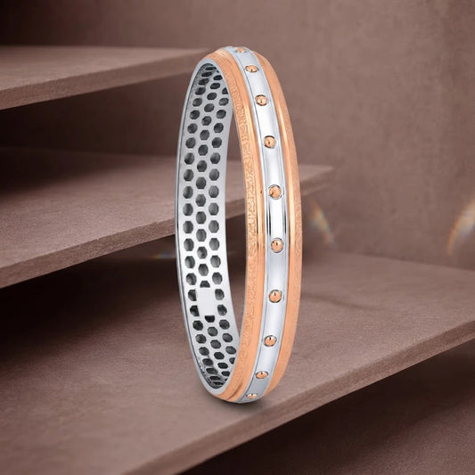 Rose-Silver Beaded Rail Ladies Bangle | 925 Sterling Silver