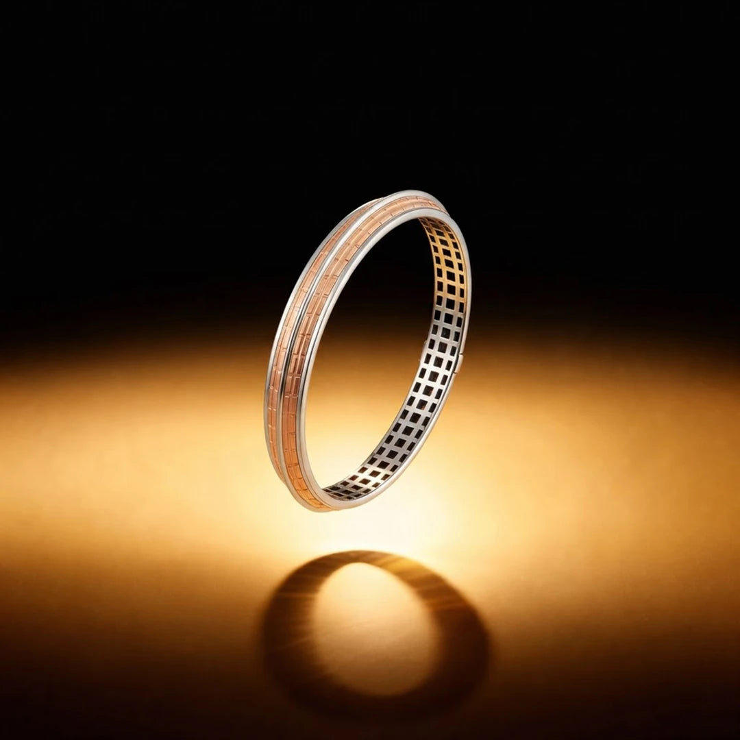 Rose-Silver Triple Rail Ladies Bangle | 925 Sterling Silver