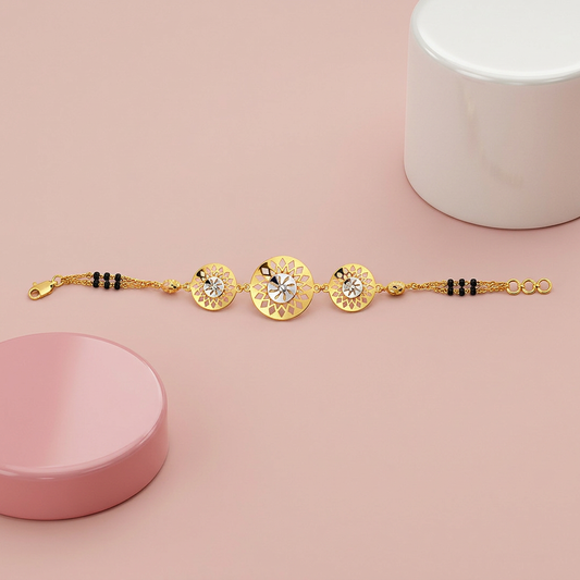 Golden Sunwheel Floral Trio Ladies Bracelet | 925 Sterling Silver