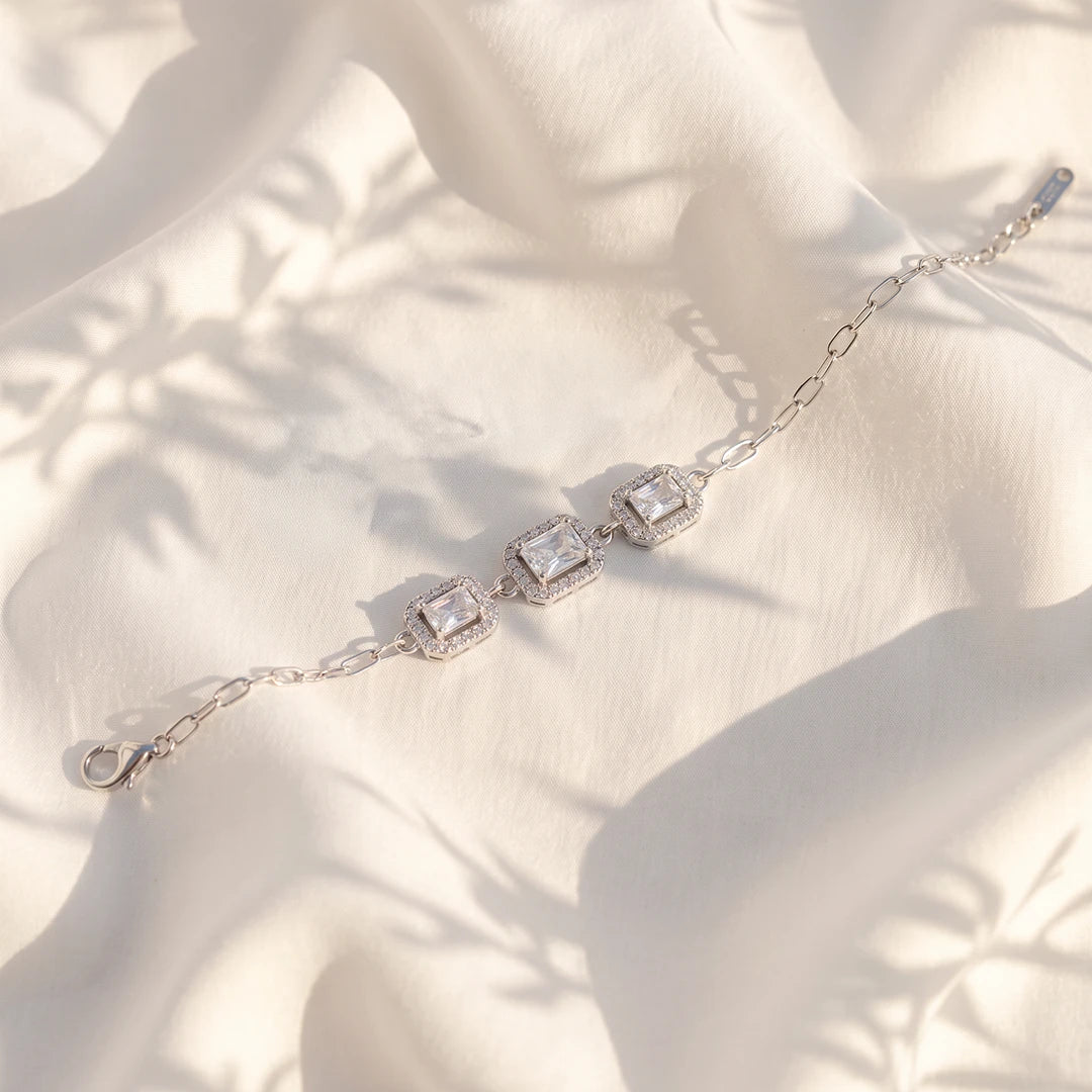 Princess Trio Halo Ladies Bracelet | 925 Sterling Silver