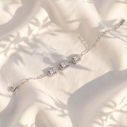 Princess Trio Halo Ladies Bracelet | 925 Sterling Silver