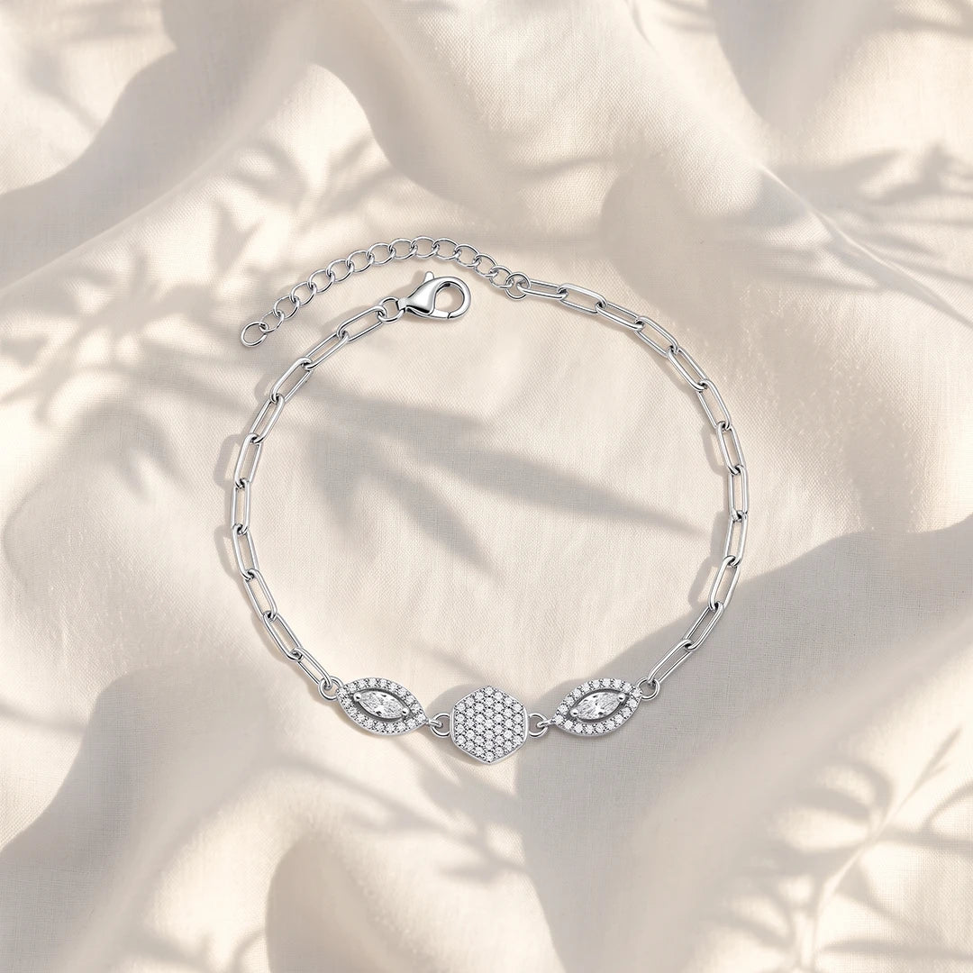 Heart & Marquise Pavé Ladies Bracelet | 925 Sterling Silver