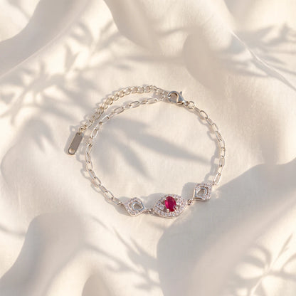 Ruby Marquise Halo Ladies Bracelet | 925 Sterling Silver