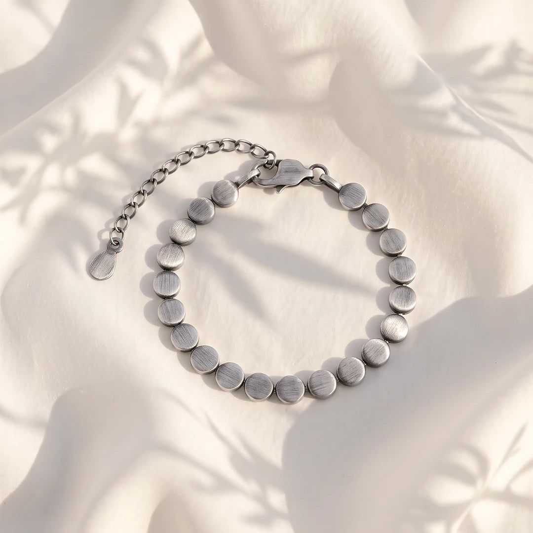 Brushed Disc Link Ladies Bracelet | 925 Sterling Silver