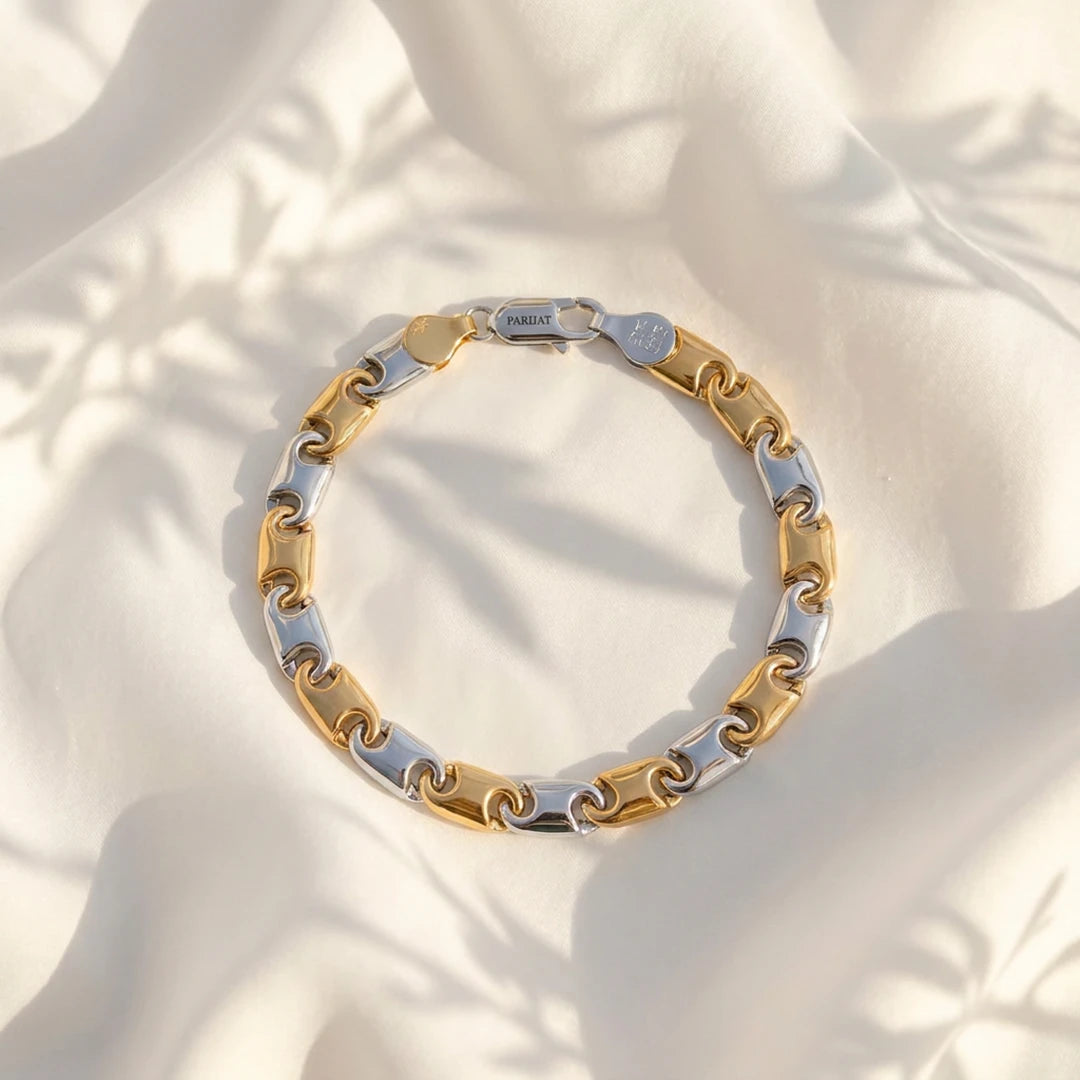Dual-Tone Interlock Link Ladies Bracelet | 925 Sterling Silver