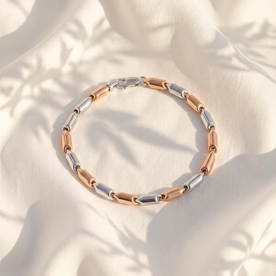 Dual-Tone Capsule Link Ladies Bracelet | 925 Sterling Silver