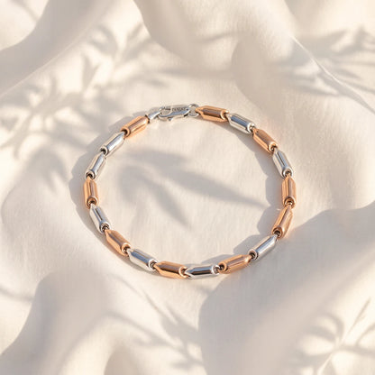 Dual-Tone Capsule Link Ladies Bracelet | 925 Sterling Silver