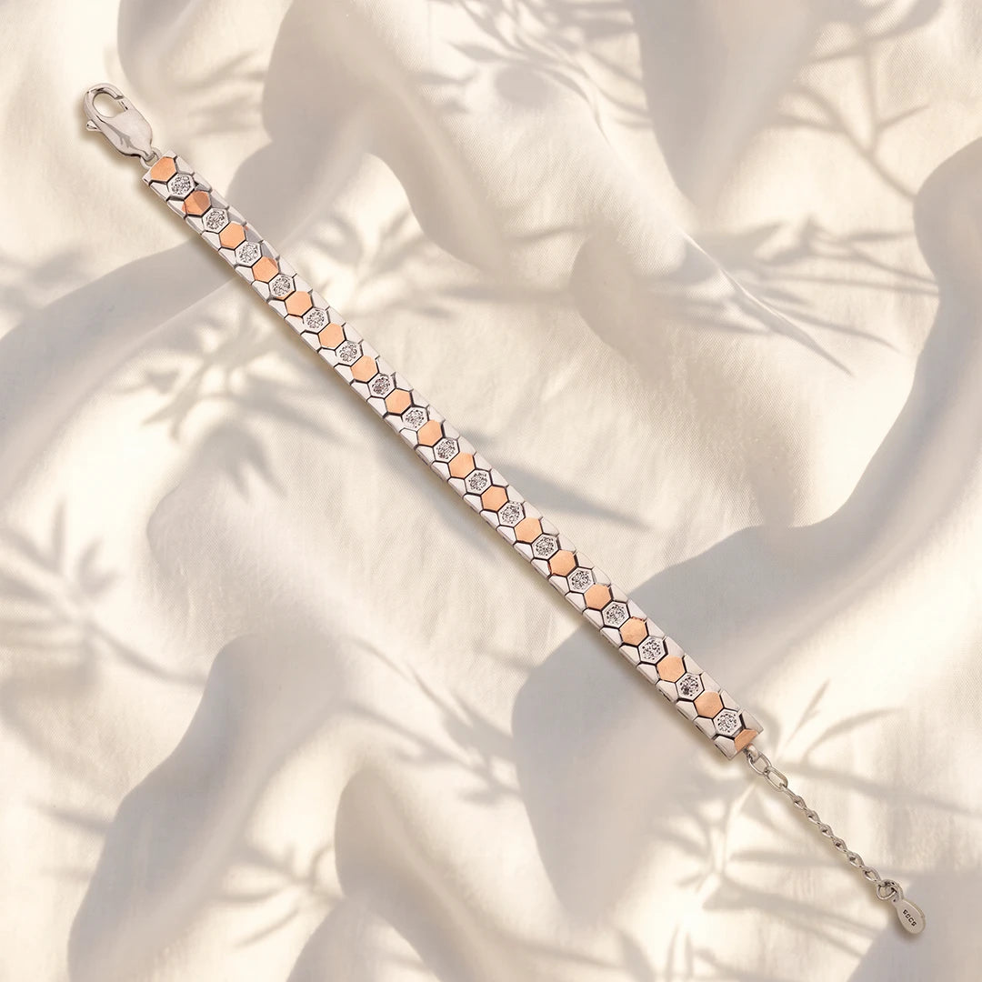 Dual-Tone Hexa Link Ladies Bracelet | 925 Sterling Silver