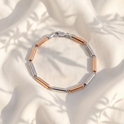 Dual-Tone Bar Link Ladies Bracelet | 925 Sterling Silver