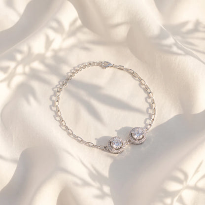 Double Round Halo Ladies Bracelet | 925 Sterling Silver