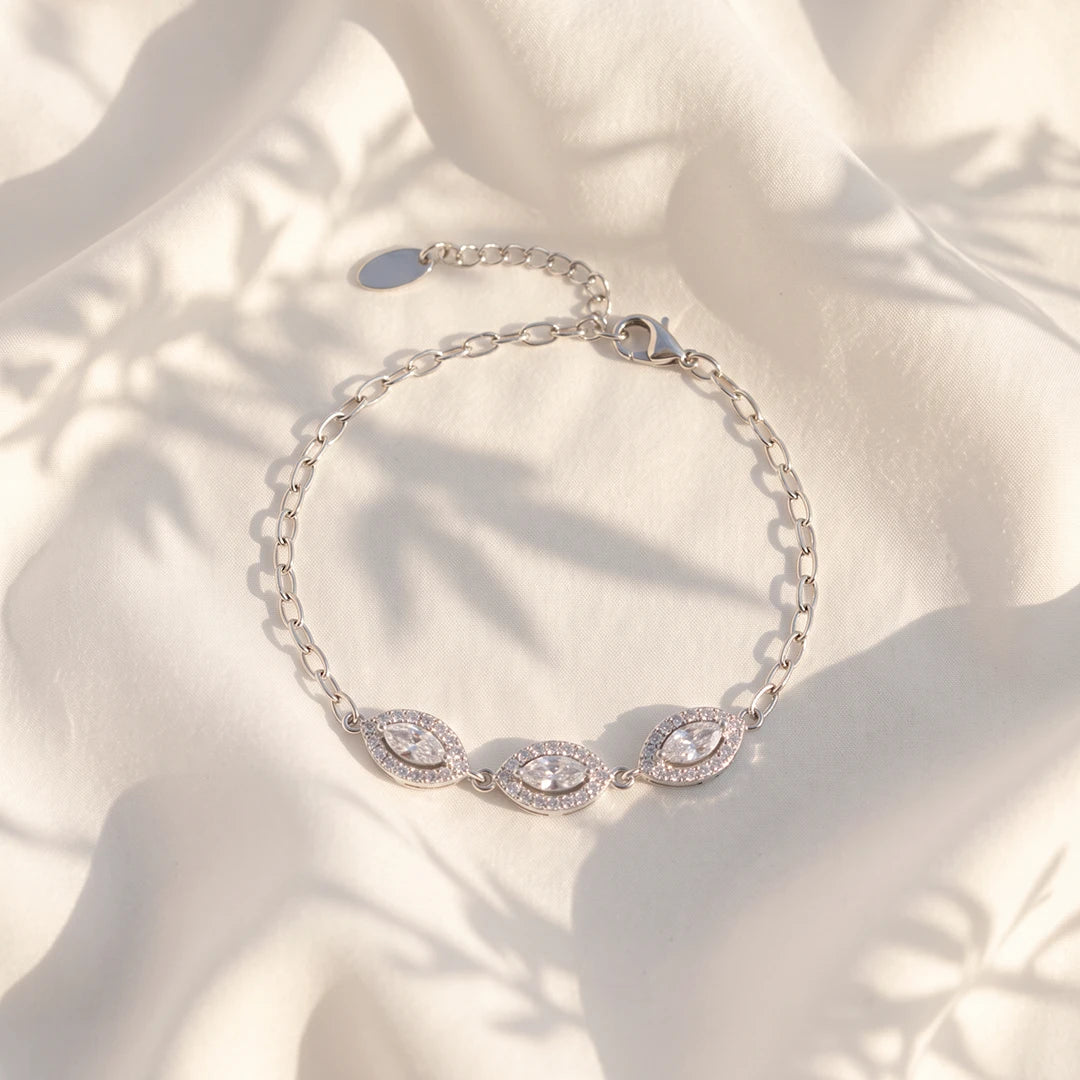 Marquise Trio Halo Ladies Bracelet | 925 Sterling Silver