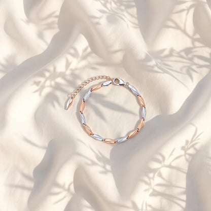Dual-Tone Leaf Link Ladies Bracelet | 925 Sterling Silver