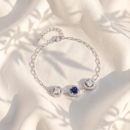Royal Blue Trio Halo Link Ladies Bracelet | 925 Sterling Silver