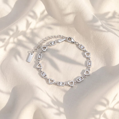 Heart & Solitaire Link Ladies Bracelet | 925 Sterling Silver