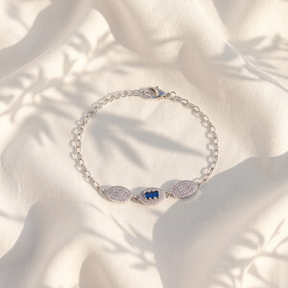 Blue Baguette Trio Pavé Ladies Bracelet | 925 Sterling Silver