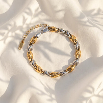 Dual-Tone Sculpted Chain Ladies Bracelet | 925 Sterling Silver