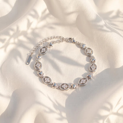 Heart & Halo Link Ladies Bracelet | 925 Sterling Silver