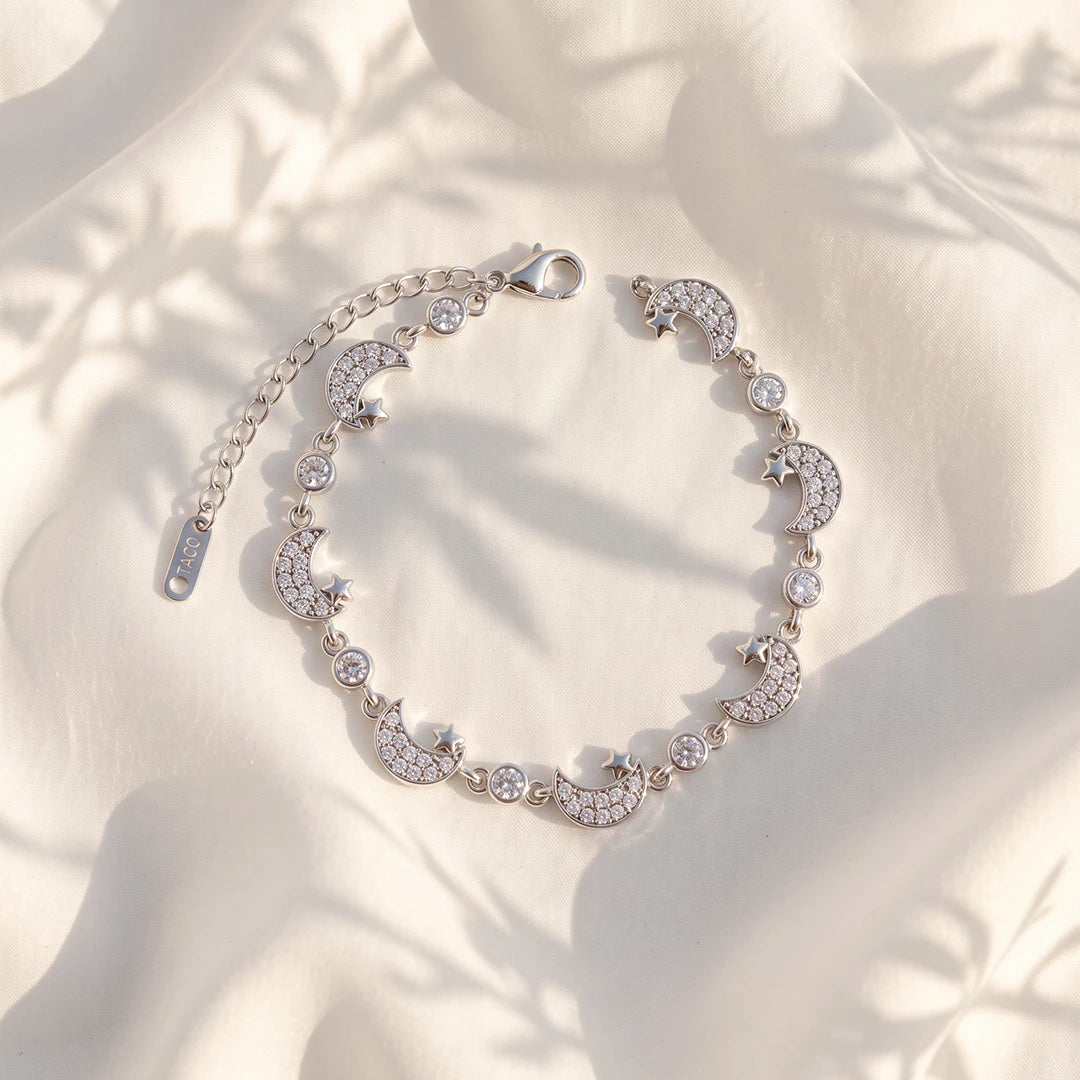 Moon & Star Pavé Ladies Bracelet | 925 Sterling Silver