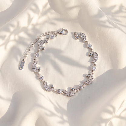 Moon & Star Pavé Ladies Bracelet | 925 Sterling Silver