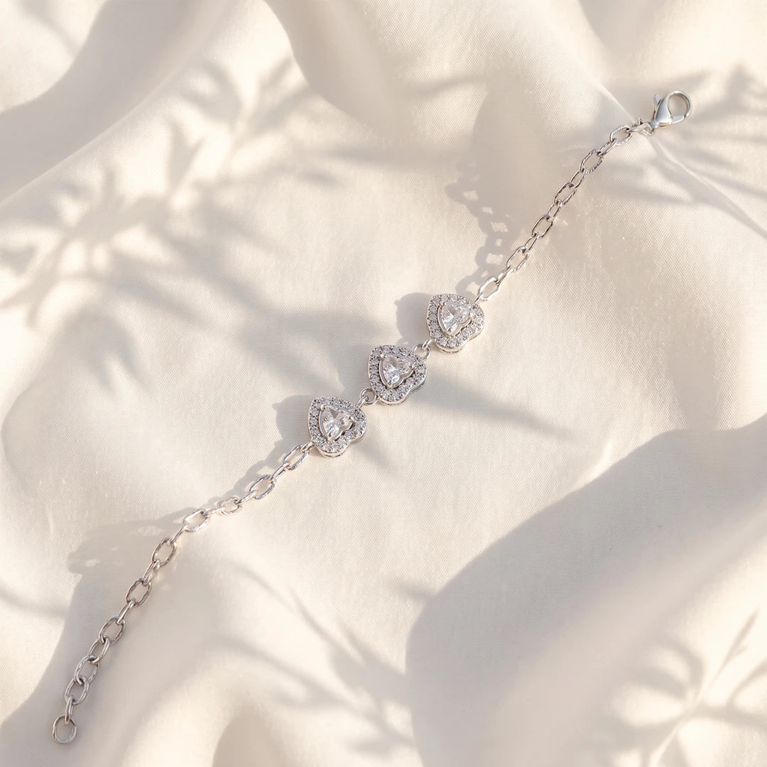 Triple Heart Halo Ladies Bracelet | 925 Sterling Silver