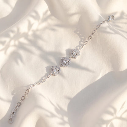 Triple Heart Halo Ladies Bracelet | 925 Sterling Silver