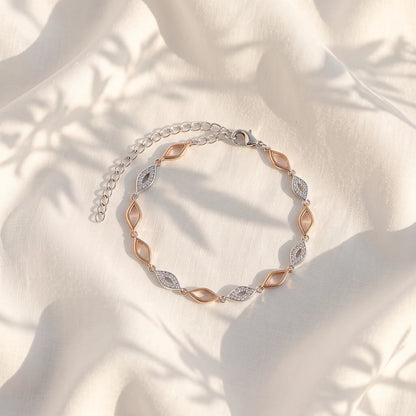 Dual-Tone Leaf Link Ladies Bracelet | 925 Sterling Silver