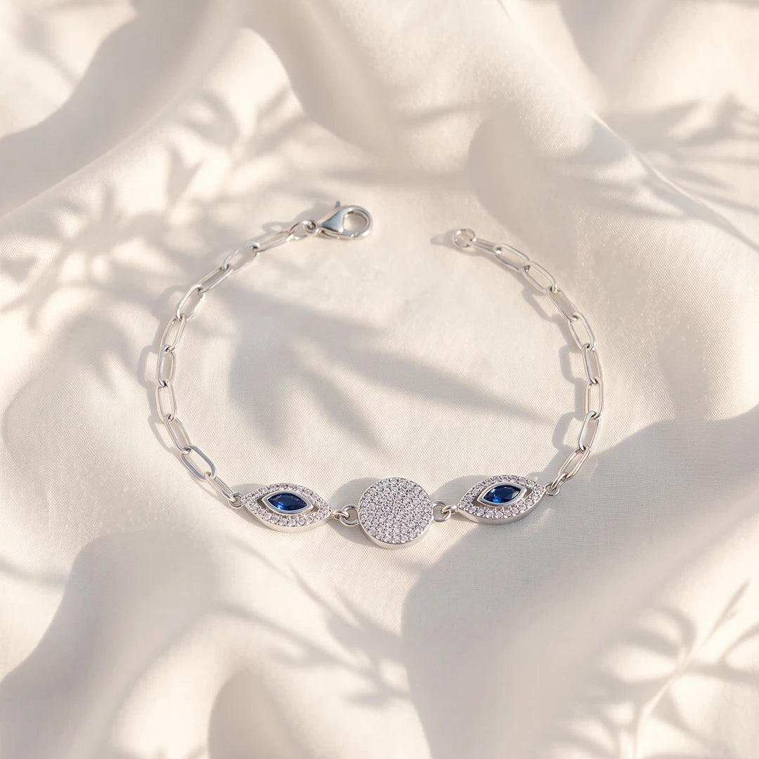 Blue Marquise Pavé Disc Ladies Bracelet | 925 Sterling Silver