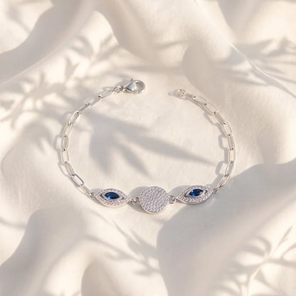 Blue Marquise Pavé Disc Ladies Bracelet | 925 Sterling Silver