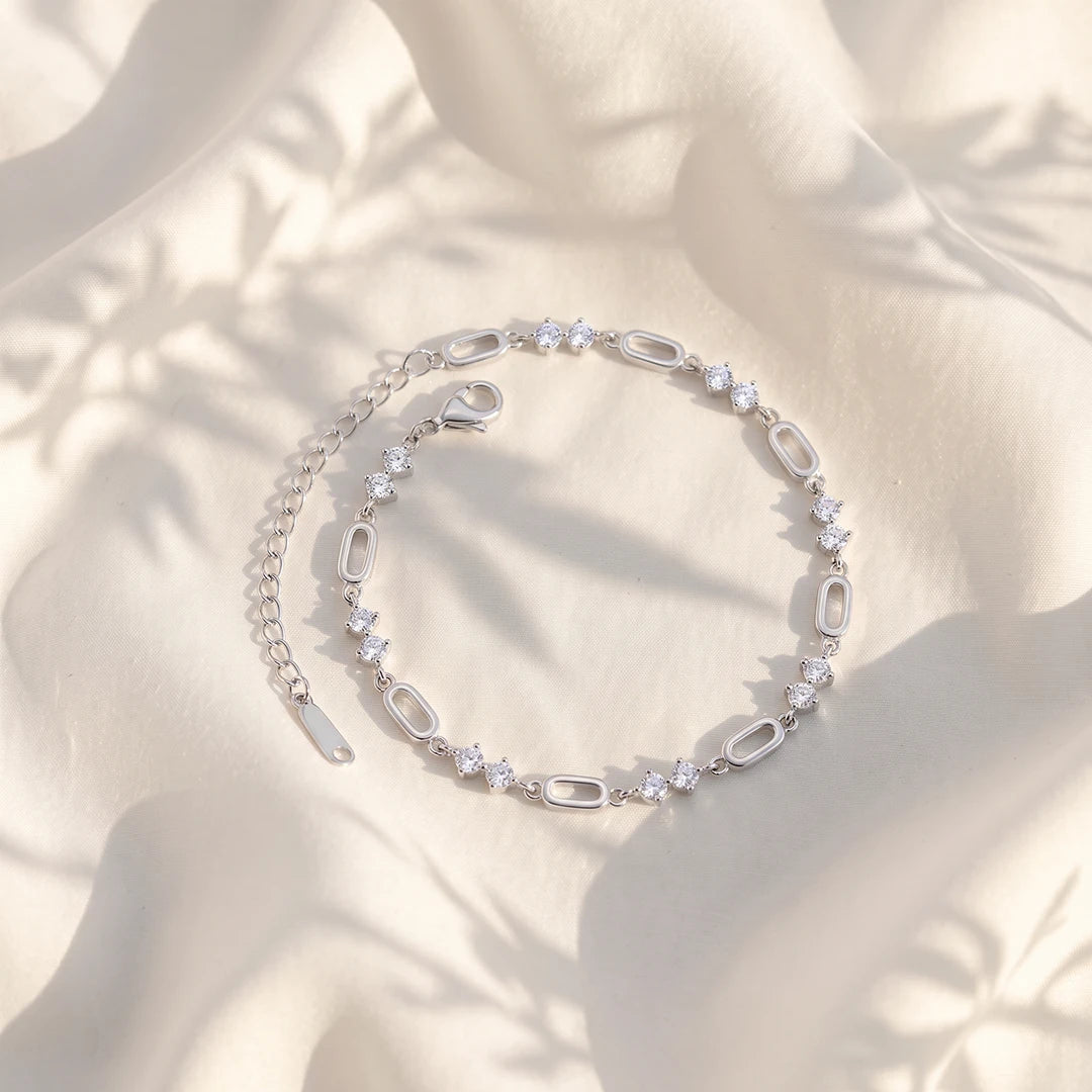 Oval Link Duo-Stone Ladies Bracelet | 925 Sterling Silver