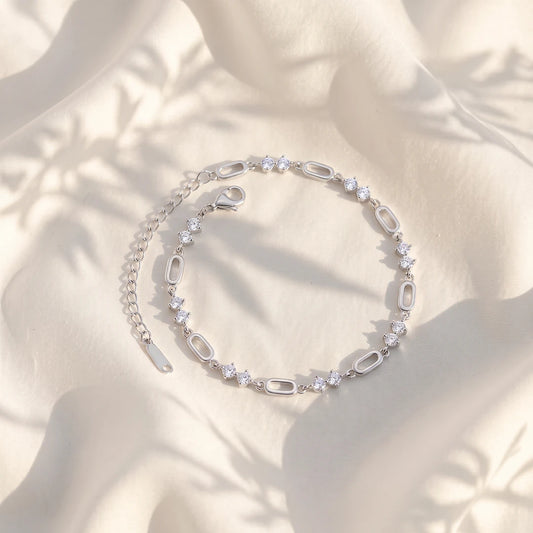 Oval Link Duo-Stone Ladies Bracelet | 925 Sterling Silver