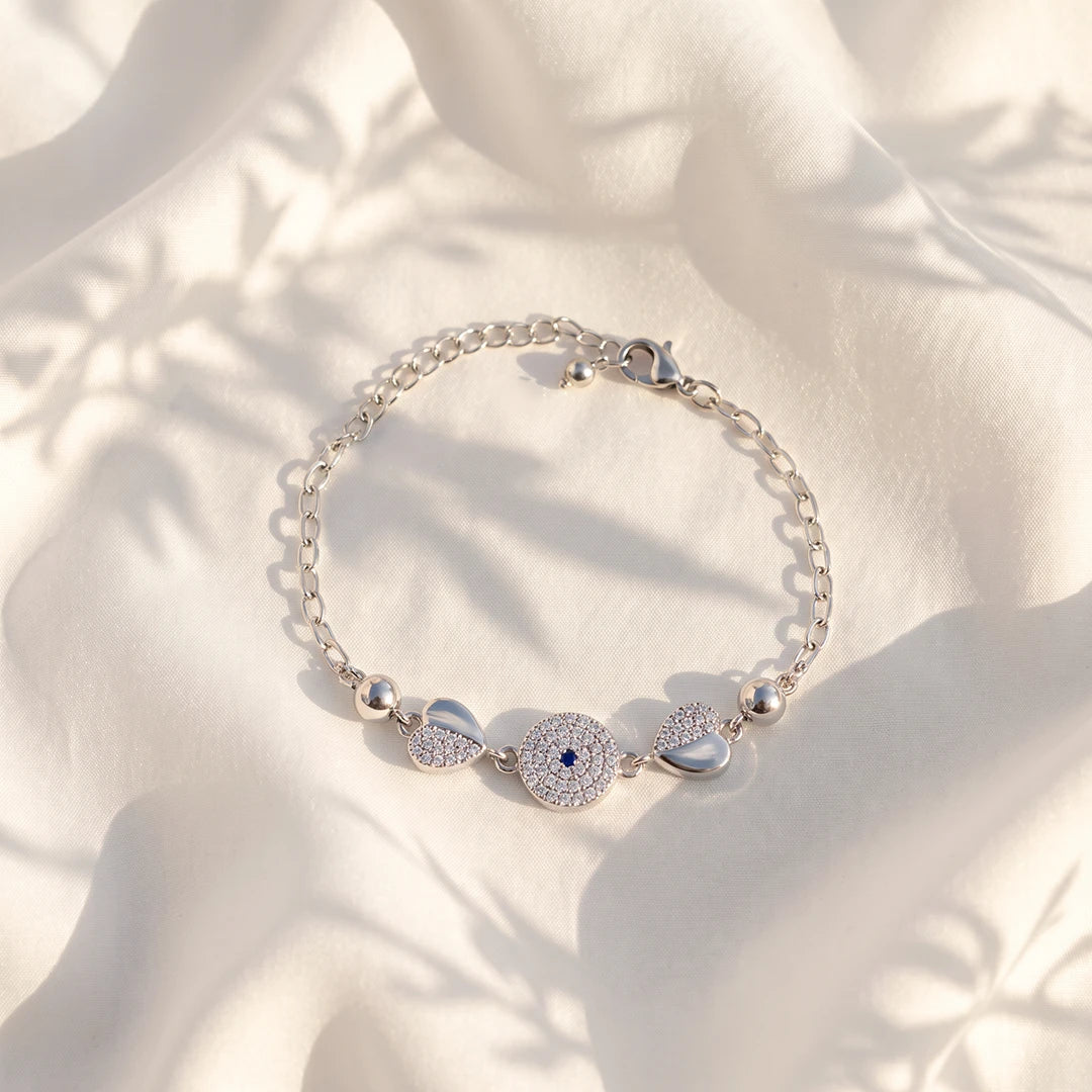 Blue Eye Floral Pavé Ladies Bracelet | 925 Sterling Silver
